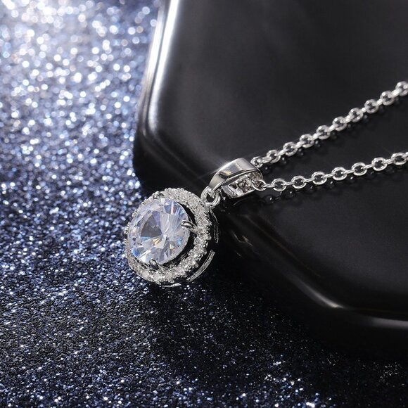 🔥 Exquisite Shiny Hollow Round CZ Dainty Pendant Necklace for Women, EVGG1105 - Picture 2 of 8